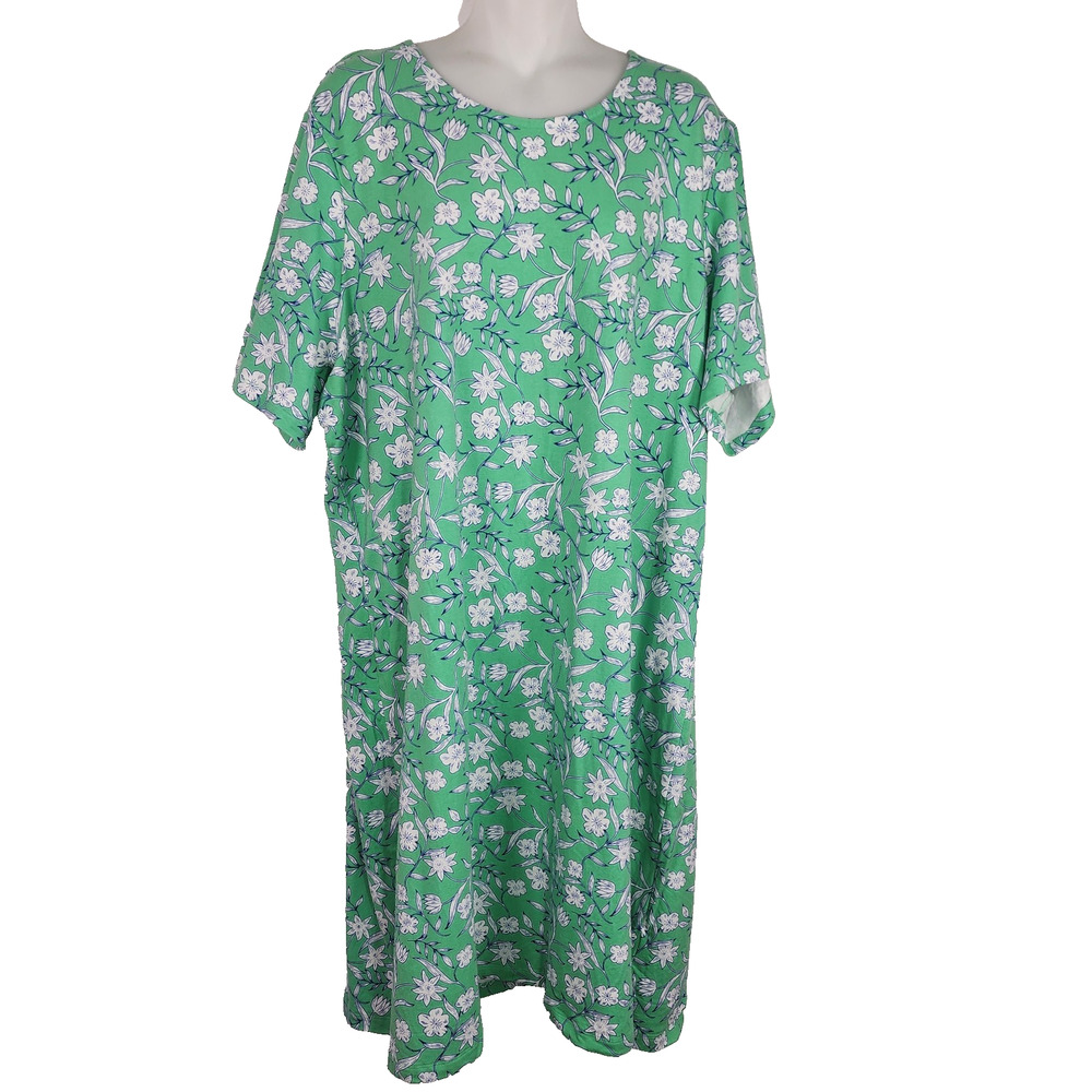 Denim & Co. Womens Printed Jersey T-Shirt Dress Soft Jade Size 2X Knit A396082